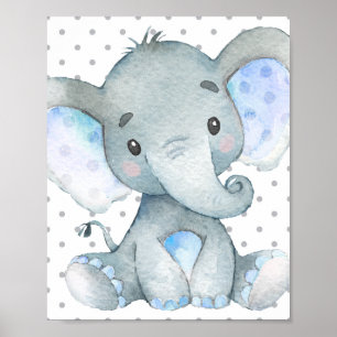 Poster Blue Elephant mignon bébé garçon Nursery cadeau