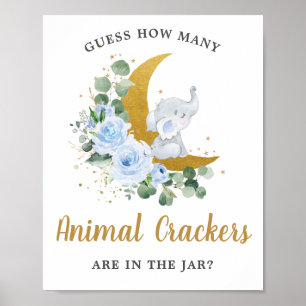 Poster Blue Elephant Moon Devine Combien De Crackers Anim