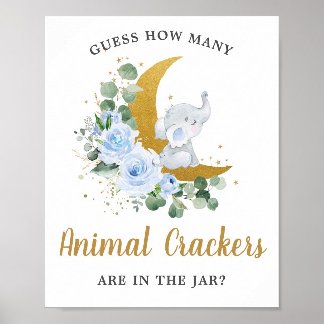 Poster Blue Elephant Moon Devine Combien De Crackers Anim (Devant)