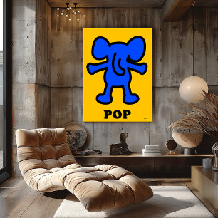 Poster Blue Elephant Pop Art - Bold Animal Silhouette