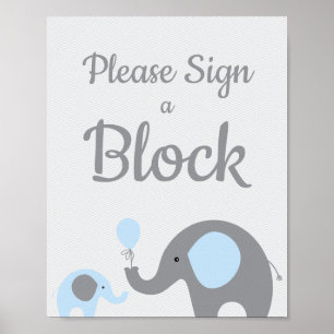 Poster Blue Elephant S'il vous plaît signer un Baby showe