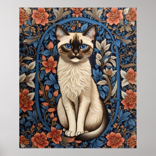 Poster Blue Eyed Siamese Chat William Morris Inspiré