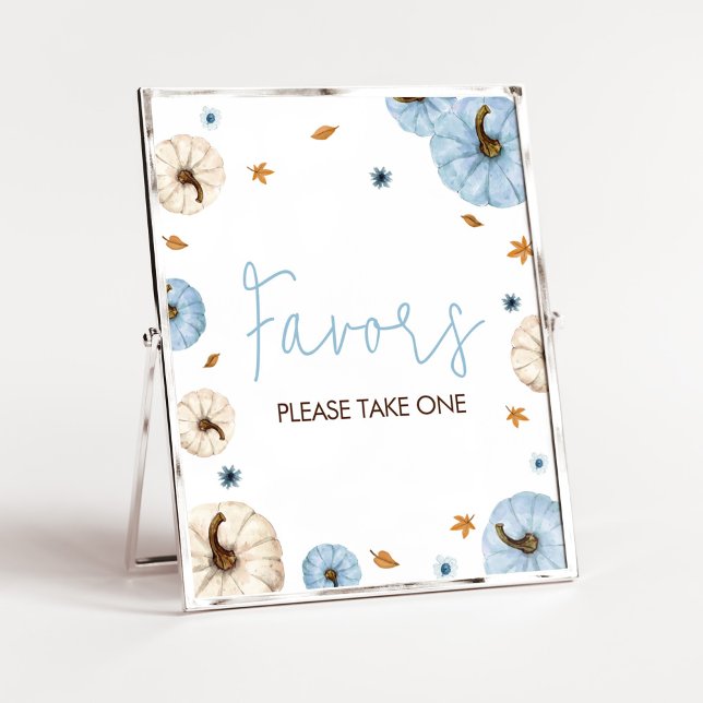 Poster Blue Fall Citrouille Baby shower  Faveurs (Boy A Little Pumpkin Baby Shower Favors Sign)
