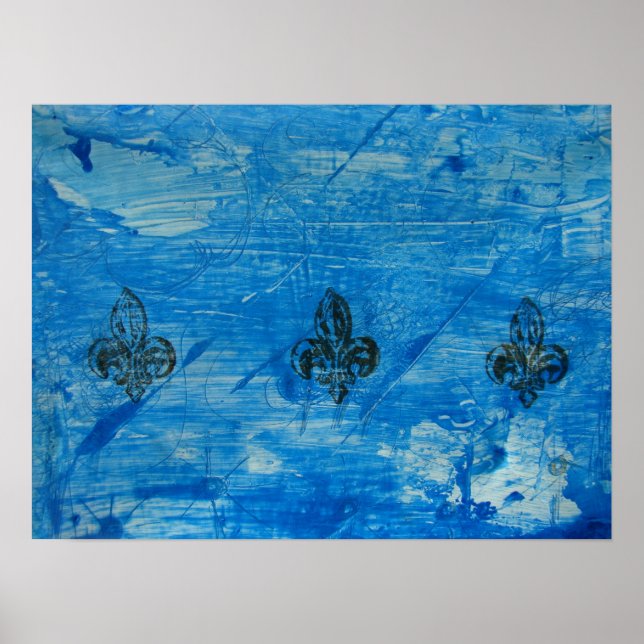 Poster Blue Fleur de Lis Médias mixtes (Devant)