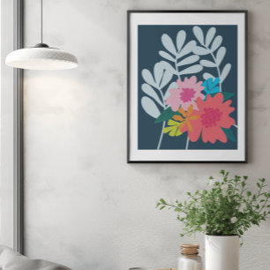 Poster Blue floral botanical flowers bunch pretty art