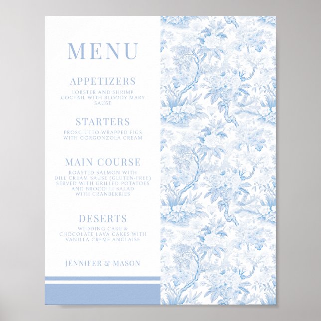 Poster Blue Floral Chinoiserie Menu Téléchargement instan (Devant)