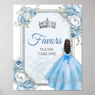 Poster Blue Floral Couronne argent Quinceañera favorise