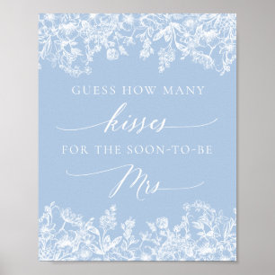 Poster Blue Floral Devine combien de baisers Fête des mar
