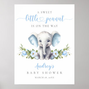 Poster Blue Floral Elephant Baby Boy Douche Bienvenue