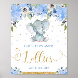 Poster Blue Floral Elephant Devine Combien De Lollies Jeu