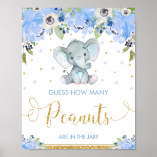 Poster Blue Floral Elephant Guess How Many Peanuts Game
