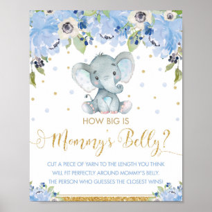 Poster Blue Floral Elephant How Big is Mommy's Belly Game
