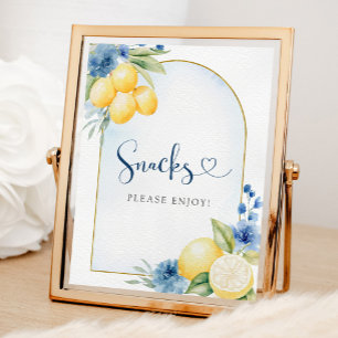 Poster Blue Floral Lemon Main Squeeze Baby shower Snacks