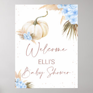Poster Blue Floral Petit Baby shower Citrouille Bienvenue
