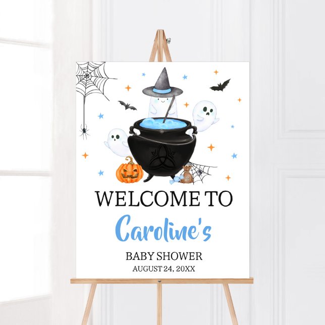 Poster Blue Ghost Halloween Baby brasse Bienvenue (Baby is Brewing Baby Shower Welcome Sign)