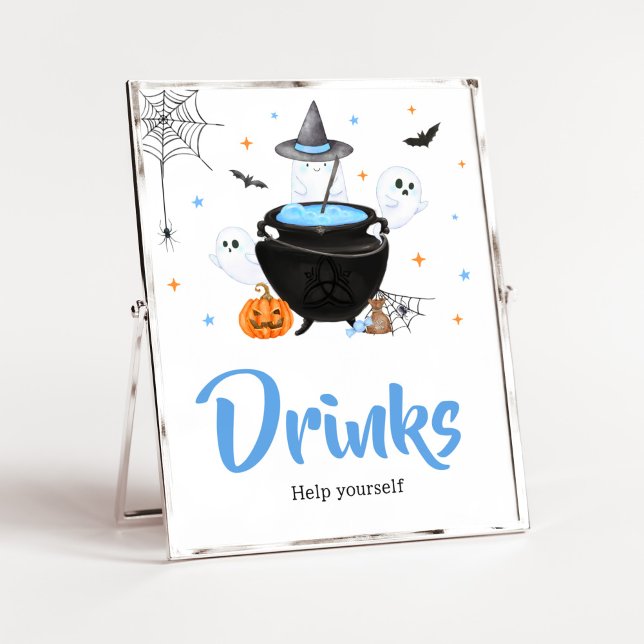 Poster Blue Ghost Halloween Baby est en train de brasser  (Baby is Brewing Baby Shower Drinks Sign)