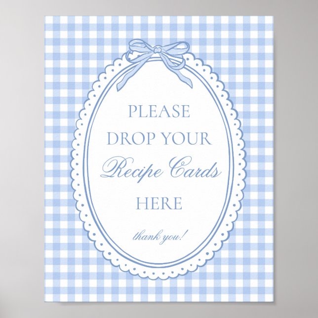 Poster Blue Gingham Coquette Bow Share a Recipe (Devant)