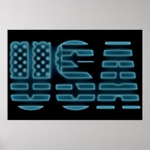 Blue Glow Neon USA American Photo Wall