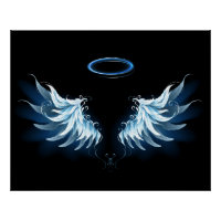 Blue Glowing Angel Wings on black background