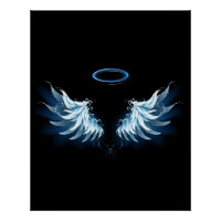 Blue Glowing Angel Wings on black background