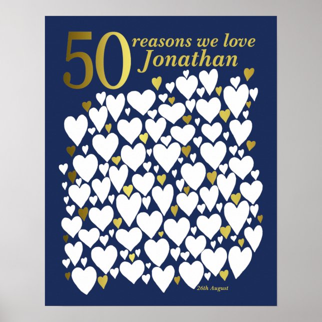 Poster Blue Gold 50e anniversaire 50 raisons Nous vous ai (Devant)