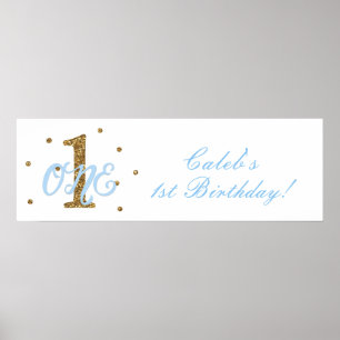 Poster Blue & Gold Boys ONE 1st Birthday Party Banner