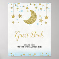 Blue Gold Over the Moon Baby shower de livre d'hôt