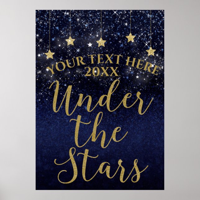 Poster Blue & Gold Under the Stars Soirée de Nuit Étoilée (Devant)