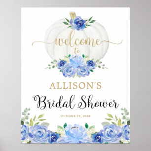 Poster Blue gold white pumpkin bridal shower welcome sign