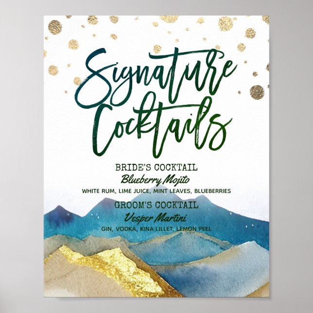 Poster Blue Golden Mountains Mariage Signature Boire Menu (Devant)
