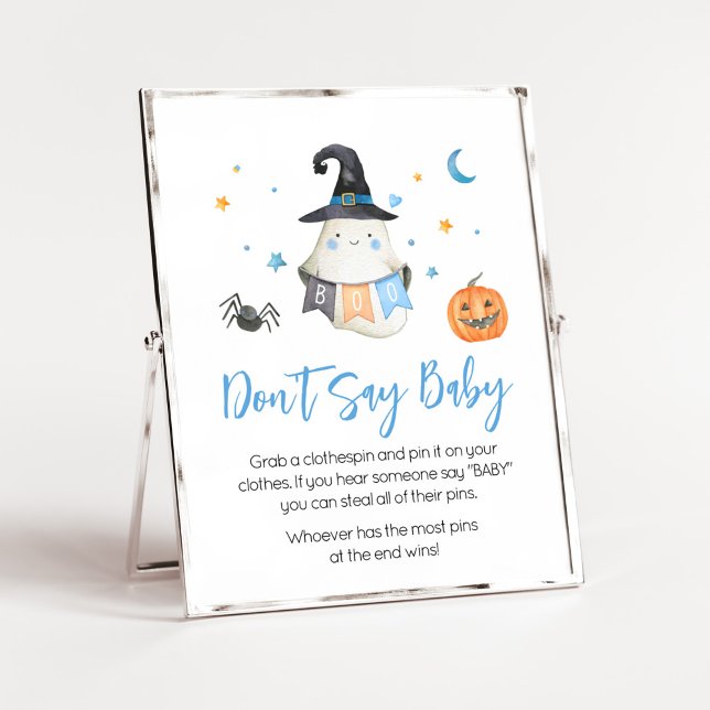 Poster Blue Halloween Ghost Little Boo Ne pas dire bébé (Little Boo Baby Shower Don't Say Baby Sign)