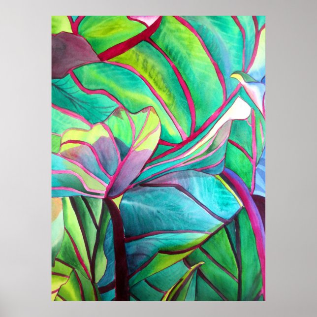 Poster Blue Hawaii Tropical leaf folios art (Devant)