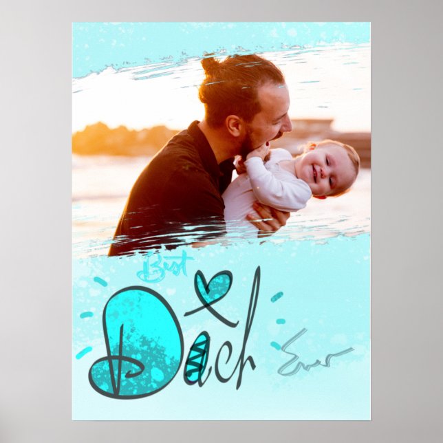 Poster Blue Heart Meilleur Papa Jamais Cadre Photo Abstra (Devant)