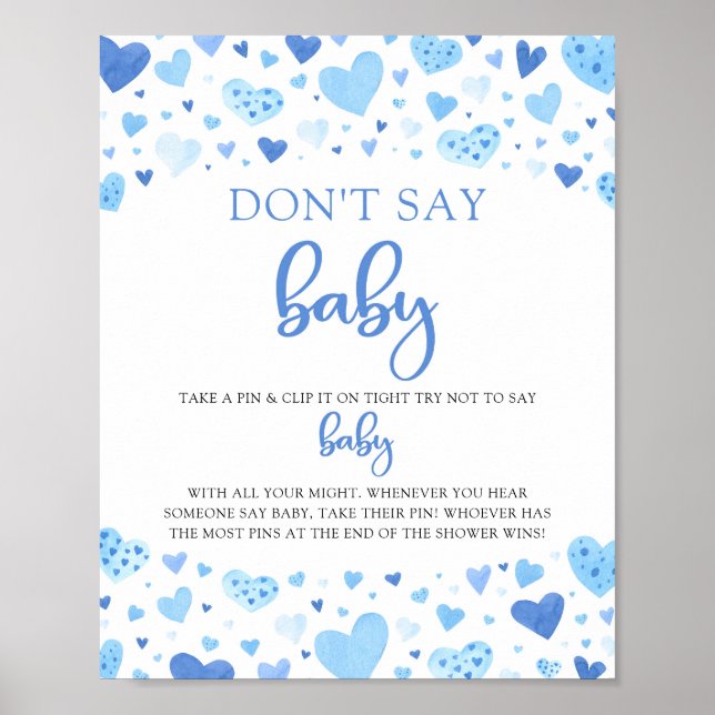Poster Blue Hearts Valentine ne pas dire Baby shower jeu (Devant)