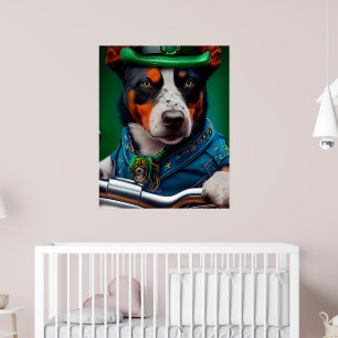 Poster Blue Heeler Chien Conduite Vélo St. Patrick's Day