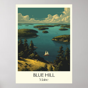 Poster Blue Hill Maine Vintage Coastal Bay Sail Art