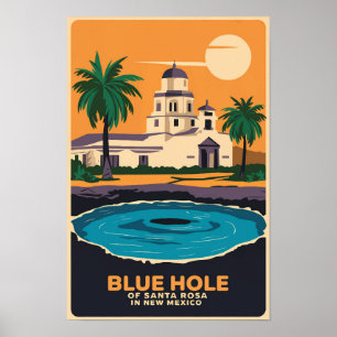 Poster Blue Hole New Mexico Travel Art Vintage