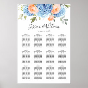 Poster Blue Hydrangea Blush Rose 12 tables CADRE