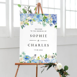 Poster Blue Hydrangea et White Anemone Mariage Welcome