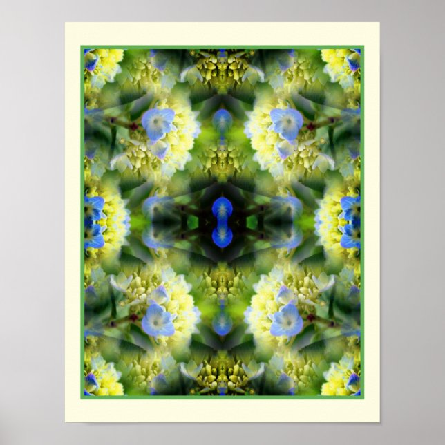 Poster Blue Hydrangea Fleurs Miroir Abstrait (Devant)