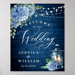 Poster Blue Hydrangea Floral Lanterne Mariage de bienvenu