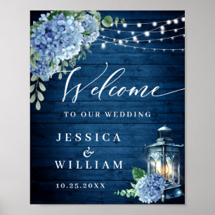 Poster Blue Hydrangea Floral Lanterne Mariage de bienvenu