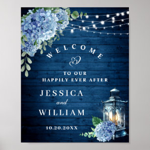 Poster Blue Hydrangea Floral Lanterne Mariage de bienvenu