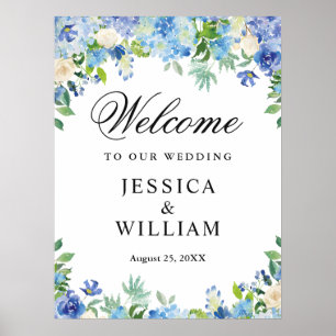 Poster Blue Hydrangea Greenery Chic Mariage Accueil
