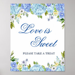 Poster Blue Hydrangea Greenery Mariage Dessert Bar