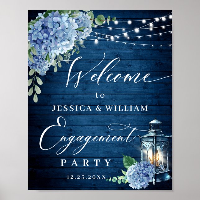 Poster Blue Hydrangea Lanterne Boho Boho ENGAGEMENT PARTI (Devant)