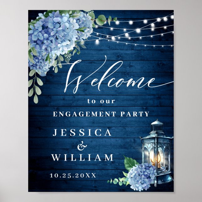 Poster Blue Hydrangea Lanterne Boho Boho ENGAGEMENT PARTI (Devant)