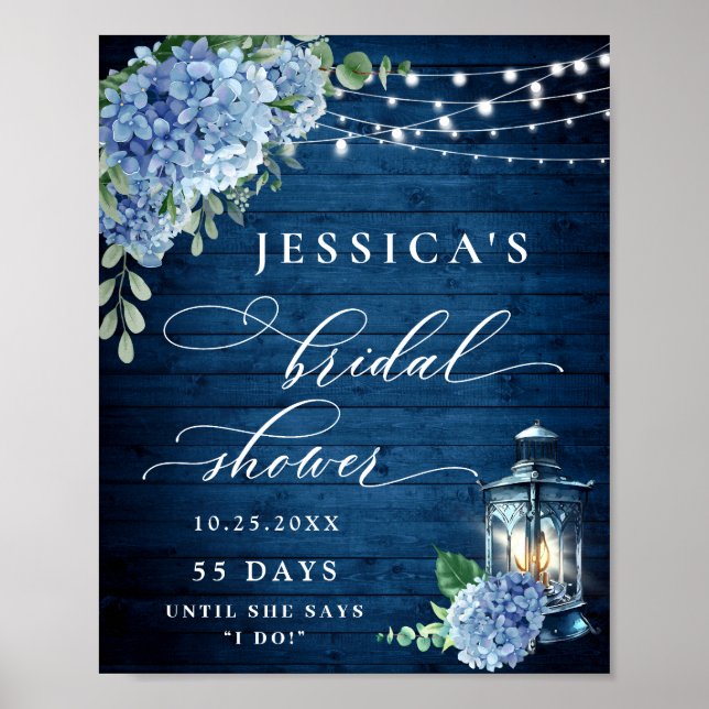 Poster Blue Hydrangea Lanterne Boho Fête des mariées (Devant)