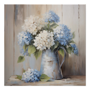 Poster Blue Hydrangea peinture à l'huile Mur Art