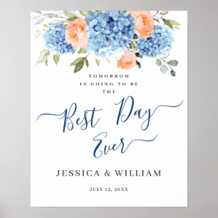Poster Blue Hydrangea Rose Blush Roses RÉPÉTITION DÎNER